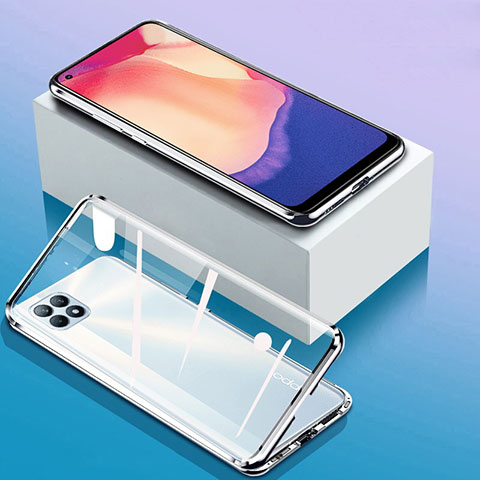 Funda Bumper Lujo Marco de Aluminio Espejo 360 Grados Carcasa para Oppo Reno4 SE 5G Plata