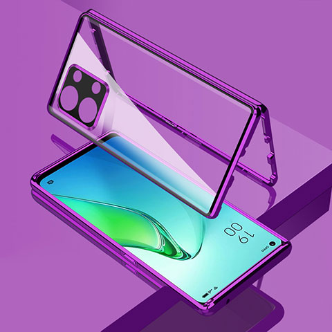 Funda Bumper Lujo Marco de Aluminio Espejo 360 Grados Carcasa para Oppo Reno8 5G Morado