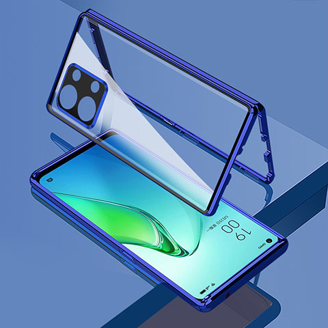 Funda Bumper Lujo Marco de Aluminio Espejo 360 Grados Carcasa para Oppo Reno9 5G Azul