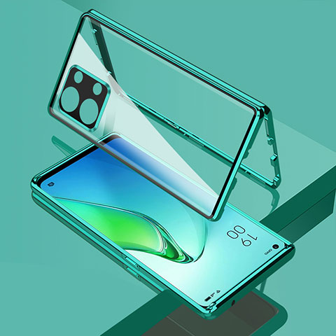 Funda Bumper Lujo Marco de Aluminio Espejo 360 Grados Carcasa para Oppo Reno9 5G Verde