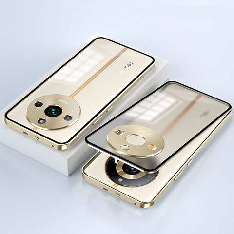Funda Bumper Lujo Marco de Aluminio Espejo 360 Grados Carcasa para Realme 11 Pro 5G Oro