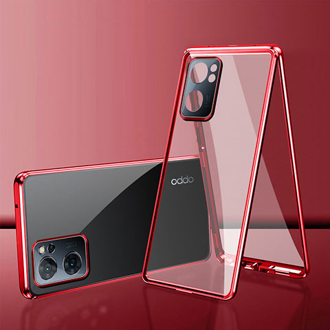 Funda Bumper Lujo Marco de Aluminio Espejo 360 Grados Carcasa para Realme V23 5G Rojo