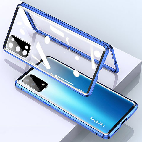 Funda Bumper Lujo Marco de Aluminio Espejo 360 Grados Carcasa para Realme X7 Pro 5G Azul