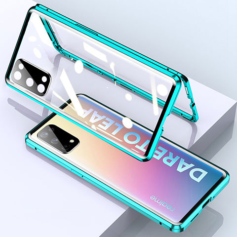 Funda Bumper Lujo Marco de Aluminio Espejo 360 Grados Carcasa para Realme X7 Pro 5G Verde