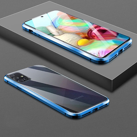 Funda Bumper Lujo Marco de Aluminio Espejo 360 Grados Carcasa para Samsung Galaxy A51 5G Azul