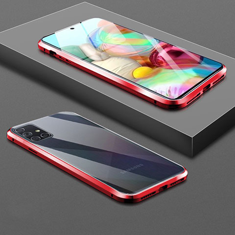 Funda Bumper Lujo Marco de Aluminio Espejo 360 Grados Carcasa para Samsung Galaxy A51 5G Rojo