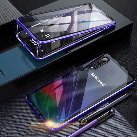 Funda Bumper Lujo Marco de Aluminio Espejo 360 Grados Carcasa para Samsung Galaxy A70 Azul