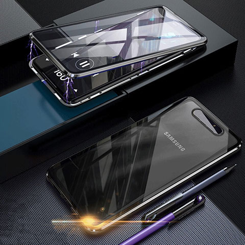 Funda Bumper Lujo Marco de Aluminio Espejo 360 Grados Carcasa para Samsung Galaxy A80 Negro