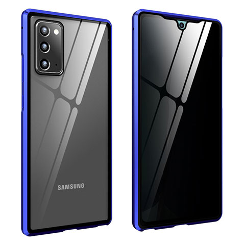 Funda Bumper Lujo Marco de Aluminio Espejo 360 Grados Carcasa para Samsung Galaxy Note 20 5G Azul