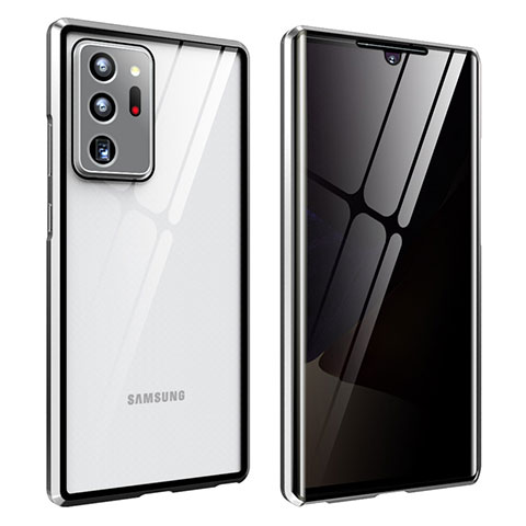 Funda Bumper Lujo Marco de Aluminio Espejo 360 Grados Carcasa para Samsung Galaxy Note 20 Ultra 5G Plata