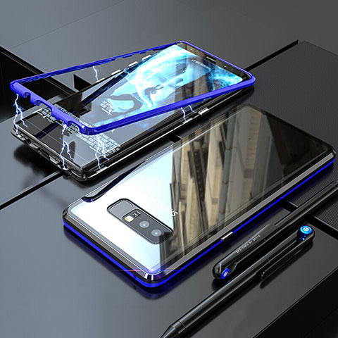 Funda Bumper Lujo Marco de Aluminio Espejo 360 Grados Carcasa para Samsung Galaxy Note 8 Azul