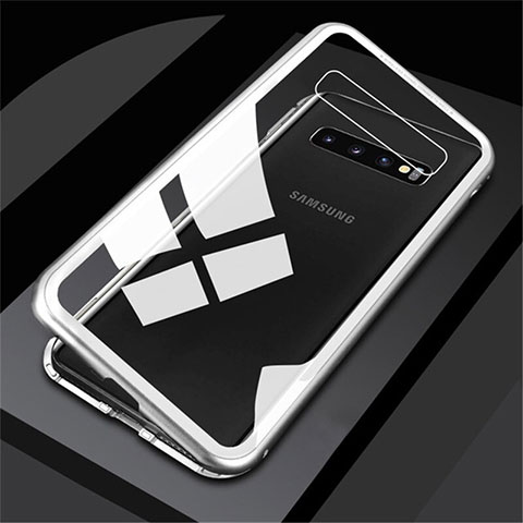 Funda Bumper Lujo Marco de Aluminio Espejo 360 Grados Carcasa para Samsung Galaxy S10 Plus Blanco