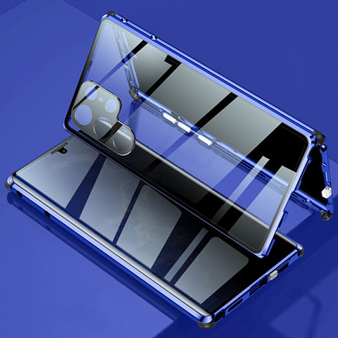 Funda Bumper Lujo Marco de Aluminio Espejo 360 Grados Carcasa para Samsung Galaxy S21 Ultra 5G Azul