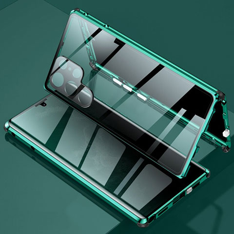 Funda Bumper Lujo Marco de Aluminio Espejo 360 Grados Carcasa para Samsung Galaxy S21 Ultra 5G Verde