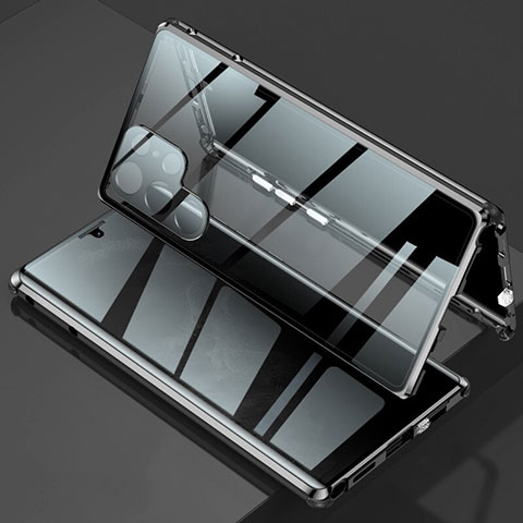 Funda Bumper Lujo Marco de Aluminio Espejo 360 Grados Carcasa para Samsung Galaxy S22 Ultra 5G Negro