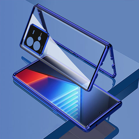 Funda Bumper Lujo Marco de Aluminio Espejo 360 Grados Carcasa para Vivo iQOO 10 Pro 5G Azul