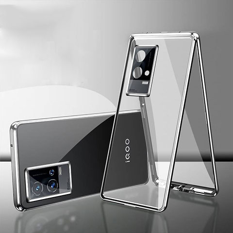 Funda Bumper Lujo Marco de Aluminio Espejo 360 Grados Carcasa para Vivo iQOO 8 Pro 5G Plata