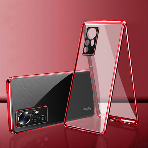 Funda Bumper Lujo Marco de Aluminio Espejo 360 Grados Carcasa para Xiaomi Mi 12 Pro 5G Rojo