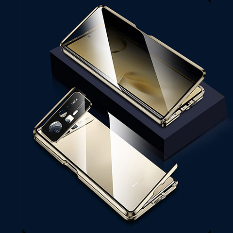 Funda Bumper Lujo Marco de Aluminio Espejo 360 Grados Carcasa para Xiaomi Mix Fold 2 5G Oro