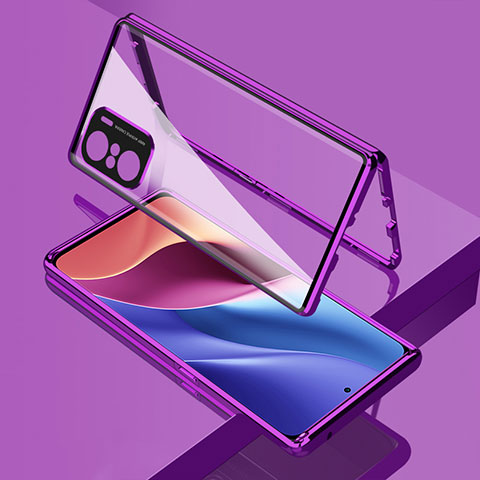 Funda Bumper Lujo Marco de Aluminio Espejo 360 Grados Carcasa para Xiaomi Poco F3 5G Morado