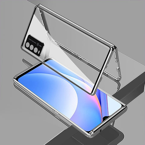 Funda Bumper Lujo Marco de Aluminio Espejo 360 Grados Carcasa para Xiaomi Redmi 9T 4G Plata