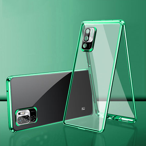 Funda Bumper Lujo Marco de Aluminio Espejo 360 Grados Carcasa para Xiaomi Redmi Note 10 5G Verde