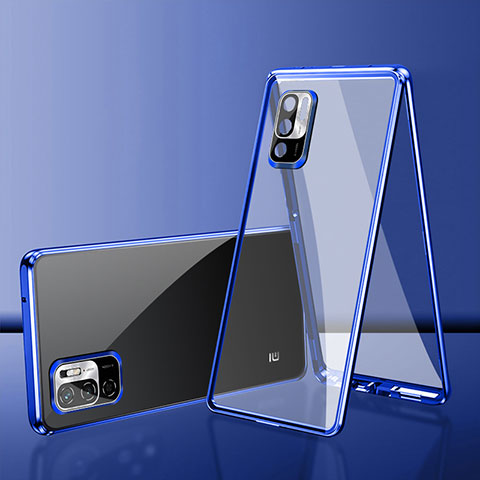 Funda Bumper Lujo Marco de Aluminio Espejo 360 Grados Carcasa para Xiaomi Redmi Note 10T 5G Azul