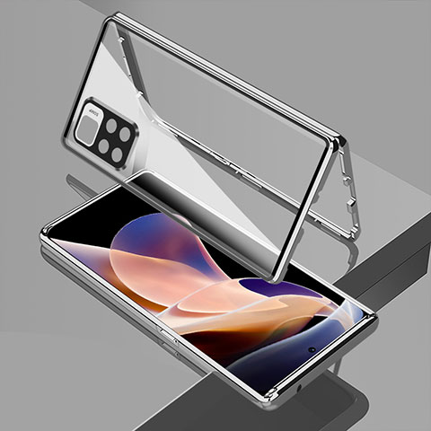 Funda Bumper Lujo Marco de Aluminio Espejo 360 Grados Carcasa para Xiaomi Redmi Note 11 Pro+ Plus 5G Plata