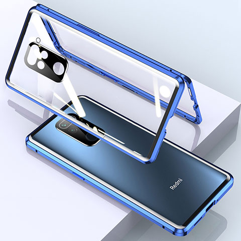 Funda Bumper Lujo Marco de Aluminio Espejo 360 Grados Carcasa para Xiaomi Redmi Note 9 Azul