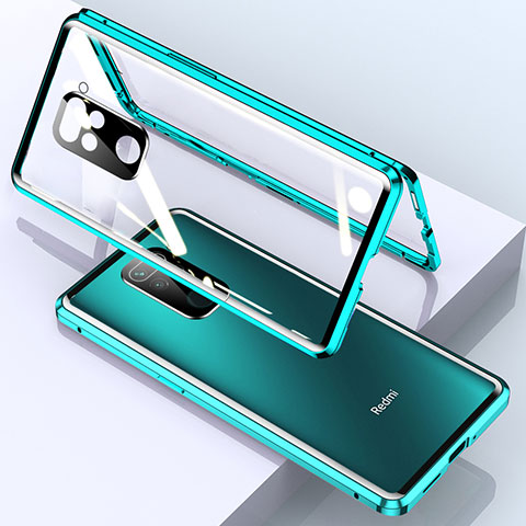Funda Bumper Lujo Marco de Aluminio Espejo 360 Grados Carcasa para Xiaomi Redmi Note 9 Cian