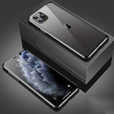 Funda Bumper Lujo Marco de Aluminio Espejo 360 Grados Carcasa T01 para Apple iPhone 11 Pro Max Negro