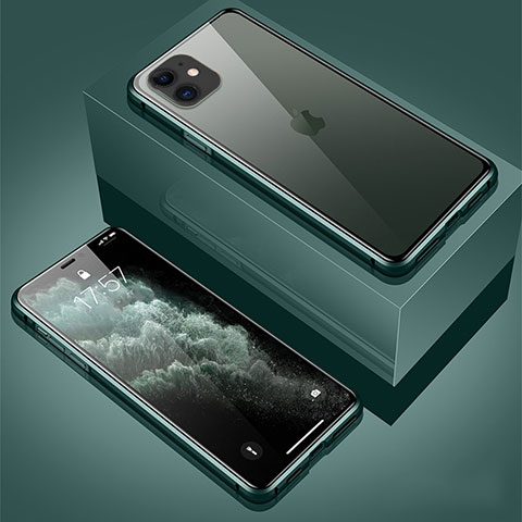 Funda Bumper Lujo Marco de Aluminio Espejo 360 Grados Carcasa T01 para Apple iPhone 11 Verde