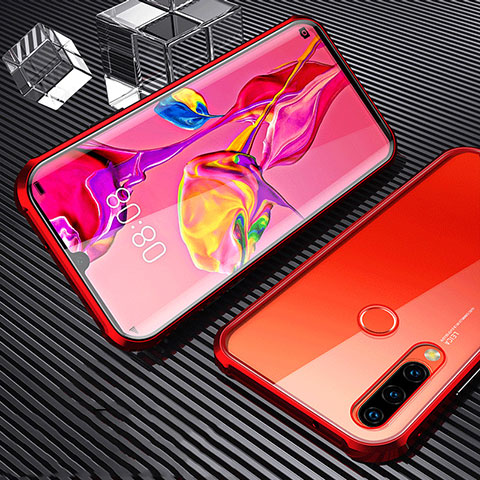 Funda Bumper Lujo Marco de Aluminio Espejo 360 Grados Carcasa T01 para Huawei P30 Lite Rojo