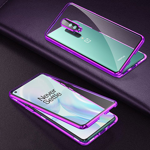 Funda Bumper Lujo Marco de Aluminio Espejo 360 Grados Carcasa T01 para OnePlus 8 Morado