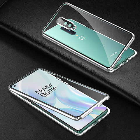 Funda Bumper Lujo Marco de Aluminio Espejo 360 Grados Carcasa T01 para OnePlus 8 Plata