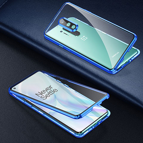 Funda Bumper Lujo Marco de Aluminio Espejo 360 Grados Carcasa T01 para OnePlus 8 Pro Azul