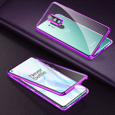 Funda Bumper Lujo Marco de Aluminio Espejo 360 Grados Carcasa T01 para OnePlus 8 Pro Morado