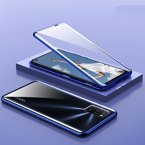 Funda Bumper Lujo Marco de Aluminio Espejo 360 Grados Carcasa T01 para Oppo A92 Azul