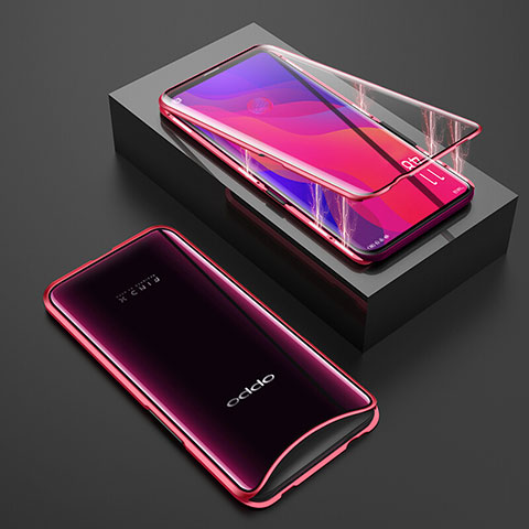 Funda Bumper Lujo Marco de Aluminio Espejo 360 Grados Carcasa T01 para Oppo Find X Super Flash Edition Rojo