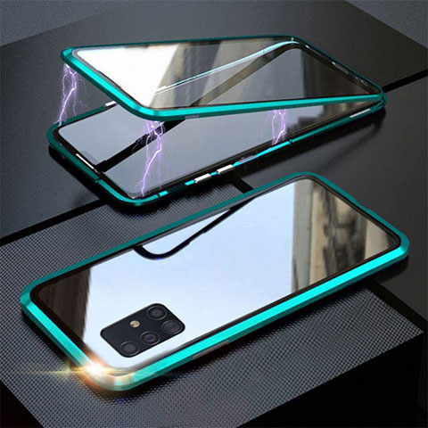 Funda Bumper Lujo Marco de Aluminio Espejo 360 Grados Carcasa T01 para Samsung Galaxy A51 5G Cian