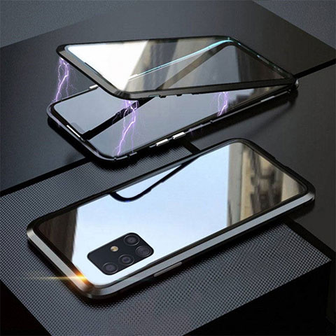 Funda Bumper Lujo Marco de Aluminio Espejo 360 Grados Carcasa T01 para Samsung Galaxy A51 5G Negro