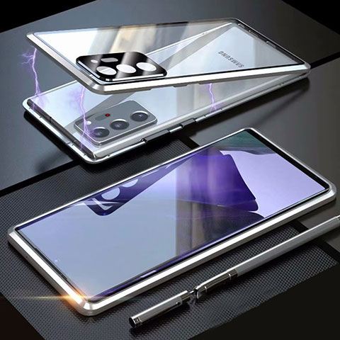 Funda Bumper Lujo Marco de Aluminio Espejo 360 Grados Carcasa T01 para Samsung Galaxy Note 20 Ultra 5G Plata