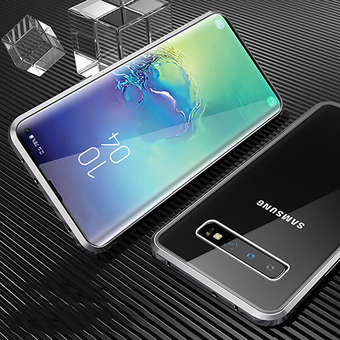 Funda Bumper Lujo Marco de Aluminio Espejo 360 Grados Carcasa T01 para Samsung Galaxy S10 Plata