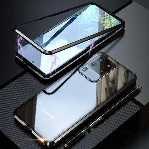 Funda Bumper Lujo Marco de Aluminio Espejo 360 Grados Carcasa T01 para Samsung Galaxy S20 Ultra 5G Negro