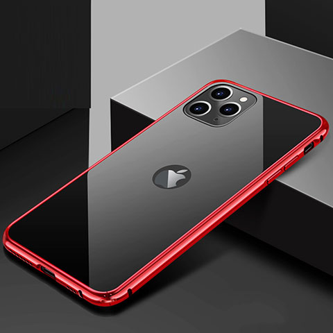 Funda Bumper Lujo Marco de Aluminio Espejo 360 Grados Carcasa T02 para Apple iPhone 11 Pro Max Rojo y Negro