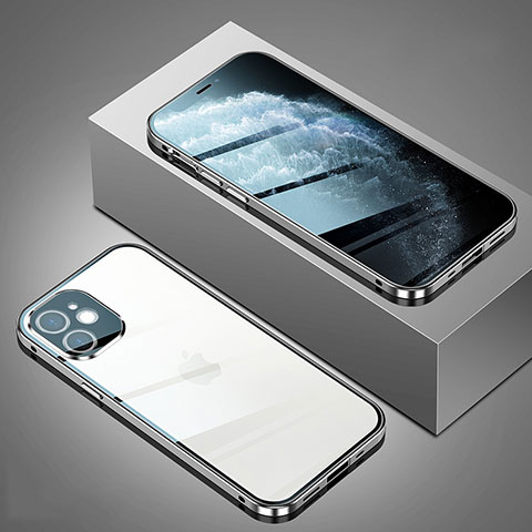 Funda Bumper Lujo Marco de Aluminio Espejo 360 Grados Carcasa T02 para Apple iPhone 12 Mini Plata