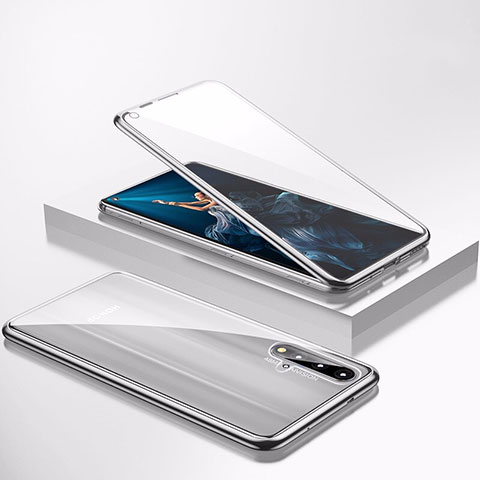 Funda Bumper Lujo Marco de Aluminio Espejo 360 Grados Carcasa T02 para Huawei Nova 5T Plata