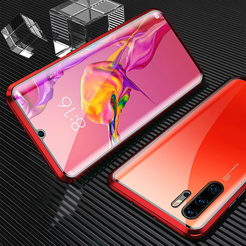 Funda Bumper Lujo Marco de Aluminio Espejo 360 Grados Carcasa T02 para Huawei P30 Pro New Edition Rojo