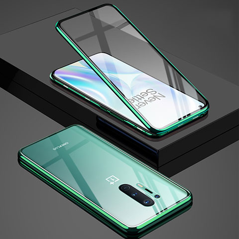 Funda Bumper Lujo Marco de Aluminio Espejo 360 Grados Carcasa T02 para OnePlus 8 Pro Verde