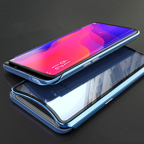 Funda Bumper Lujo Marco de Aluminio Espejo 360 Grados Carcasa T02 para Oppo Find X Super Flash Edition Azul